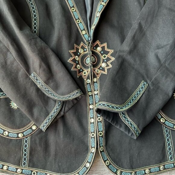 Vintage ANN CARSON Linen Blend Denim Embroidered Sequins  Western Jacket - Picture 10 of 16
